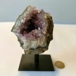 Naturalny kamień Ametyst Geoda na metalowej nóżce nr 3